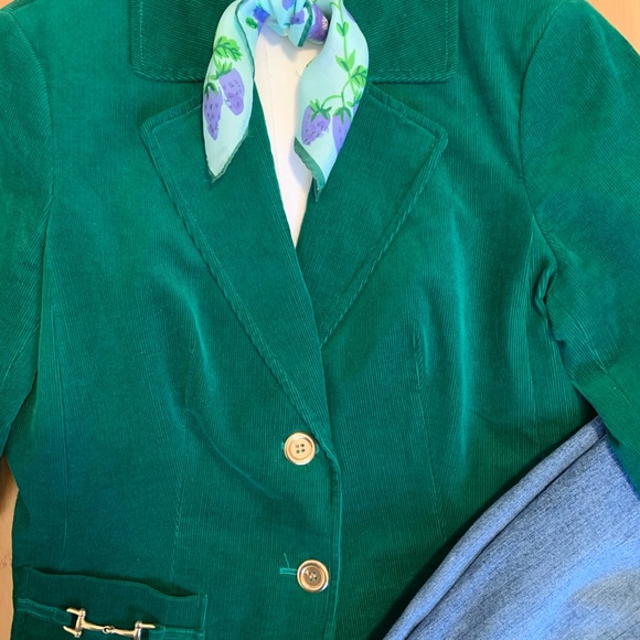 Talbots Corduroy Equestrian Blazer Kelly Green Bridle Bit Gold Accents - Picture 2 of 8